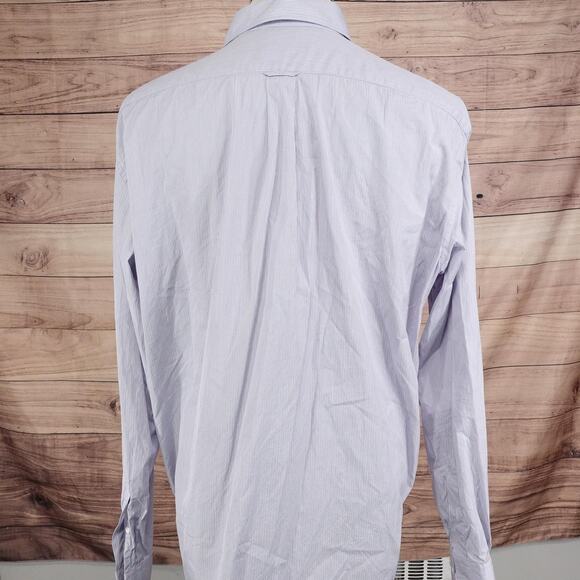 Faconnable Shirt Mens XL 17.5 Blue Pinstripe Classique Cotton Button UP Dress - Picture 5 of 10